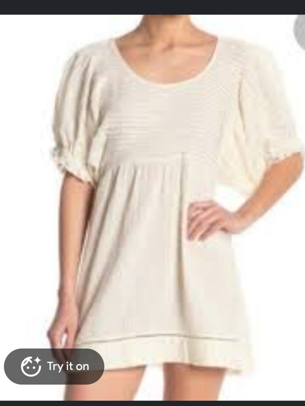 Free People Elsie White Smocked Babydoll Top - 3/4 Sleeve XS